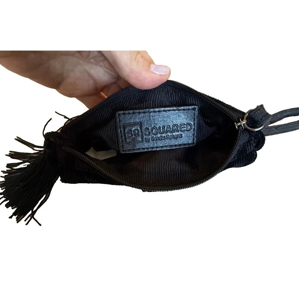 SR Squared by Sandra Roberts Women's Velvet Wristlet/Mini Purse; Tassel; Black‎